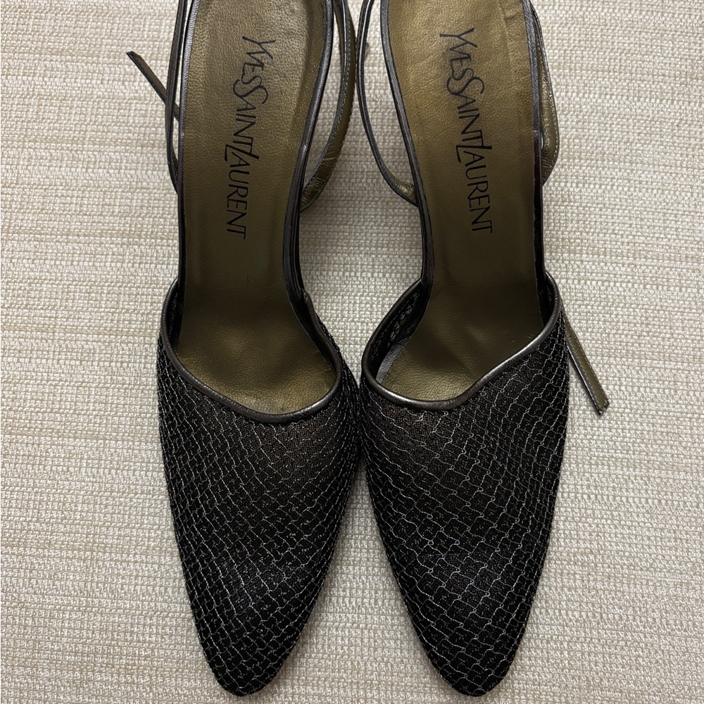 Yves Saint Laurent Elegant Vintage Black Mesh Heels